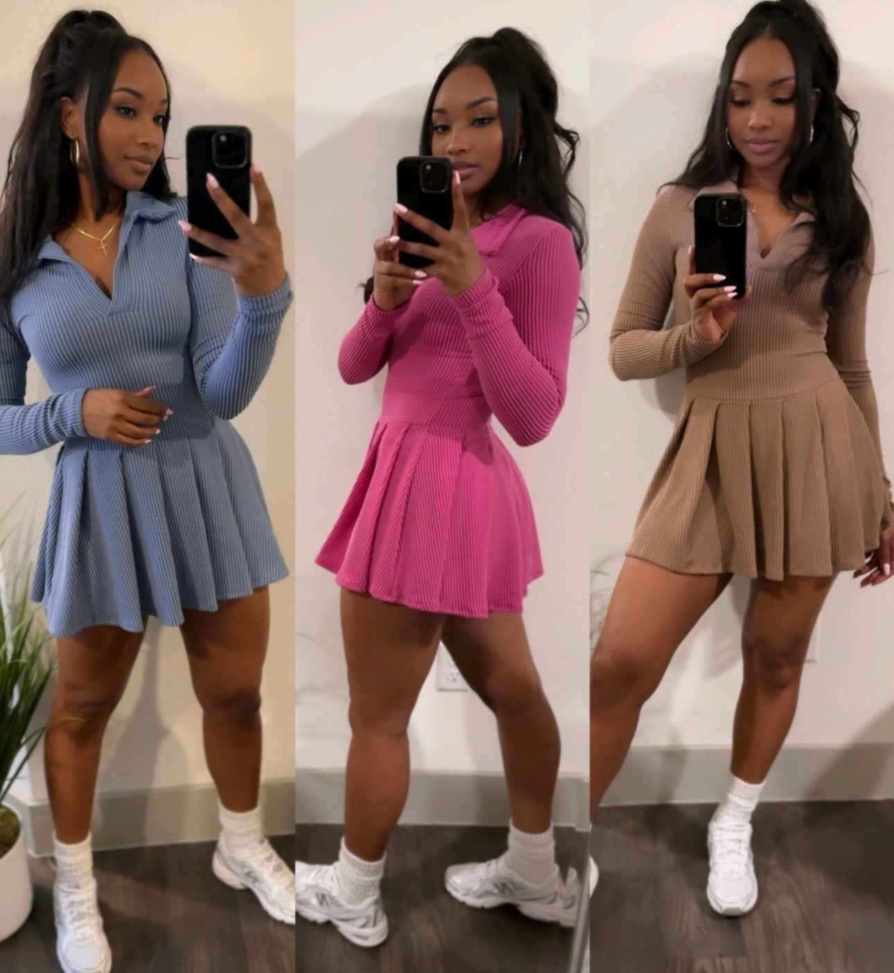 Ribbed Collar Tennis Dress
