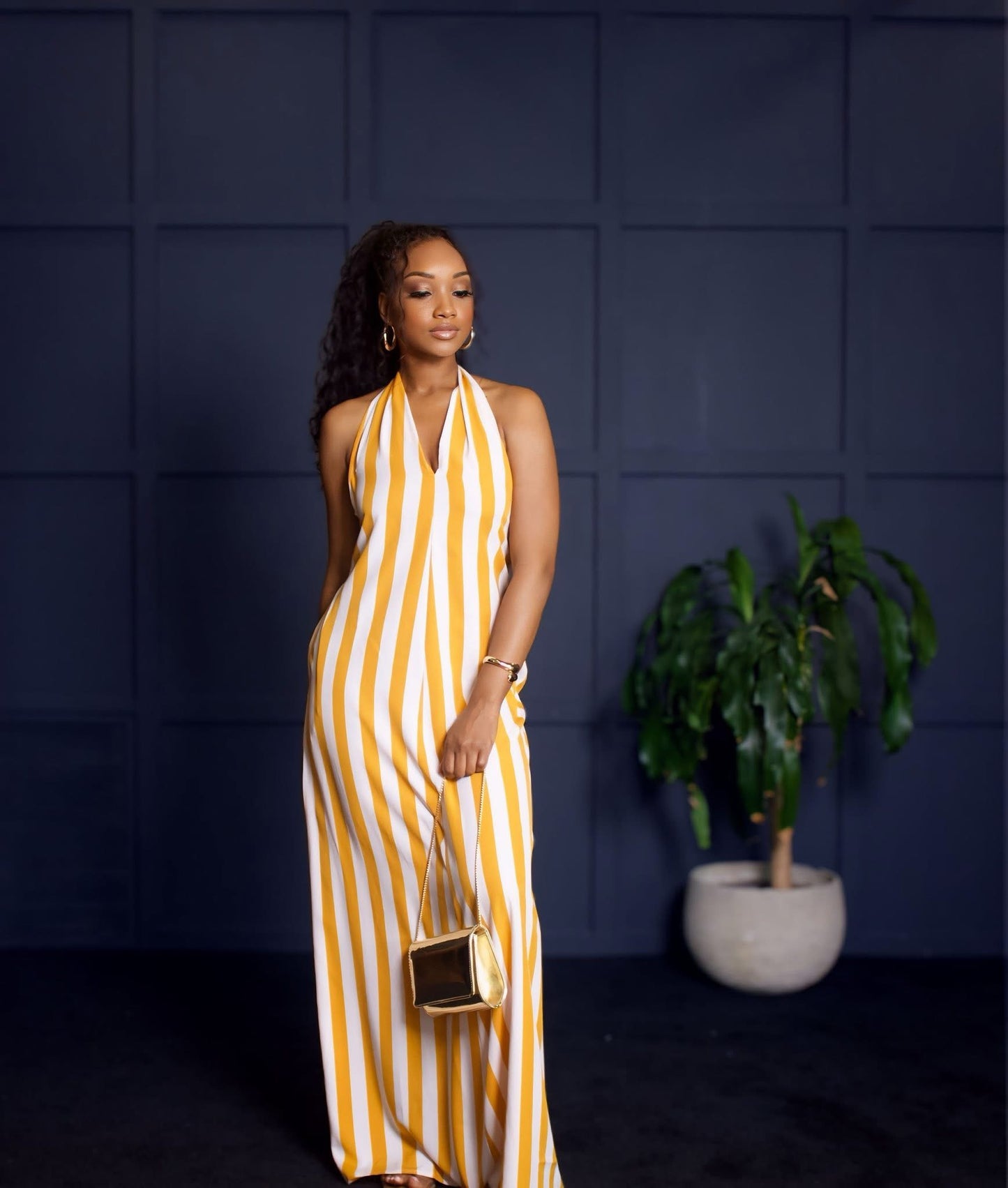 Stripped Backless Flowy Dress
