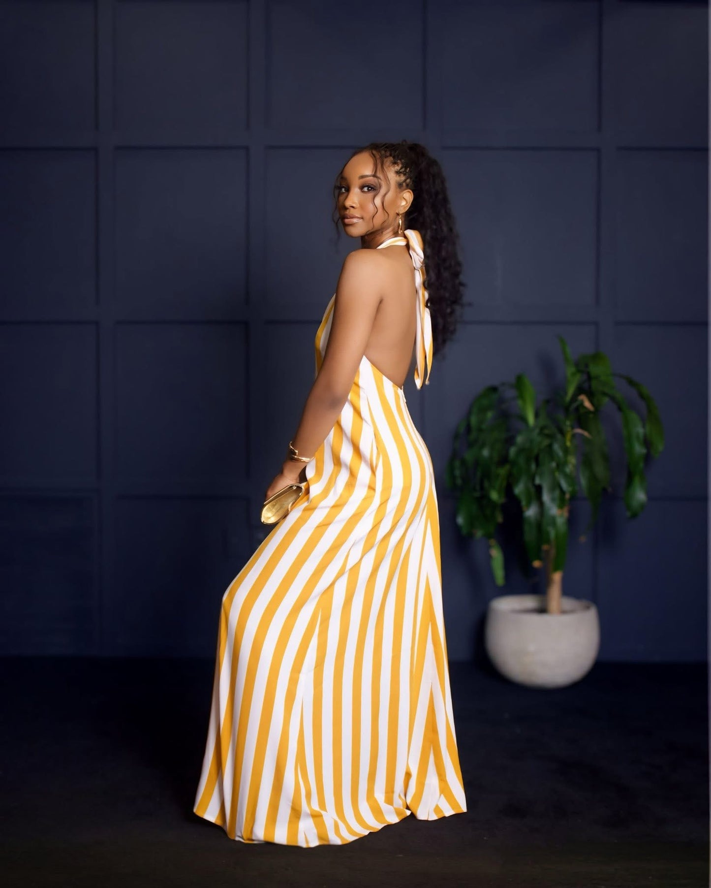 Stripped Backless Flowy Dress