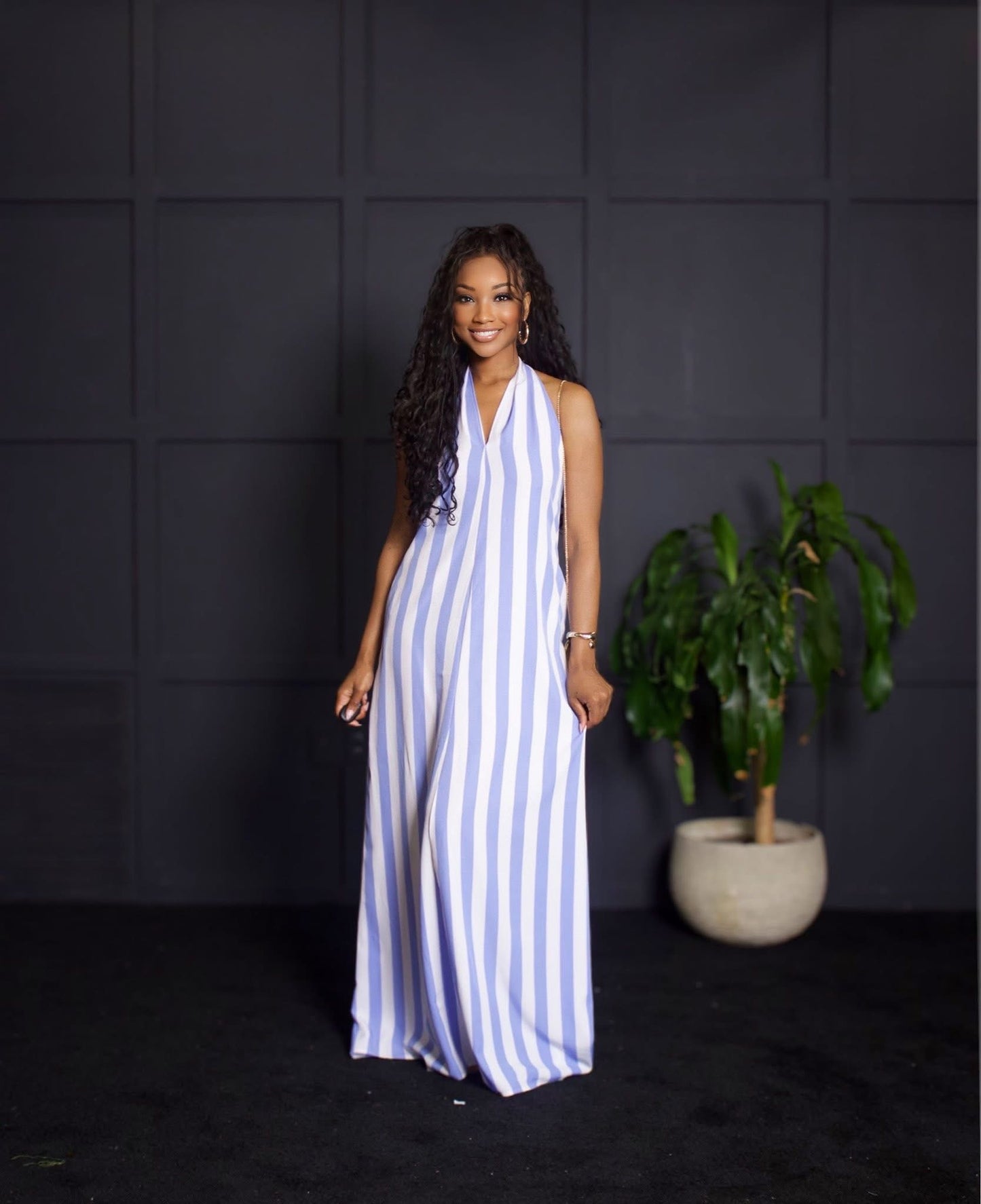 Stripped Backless Flowy Dress