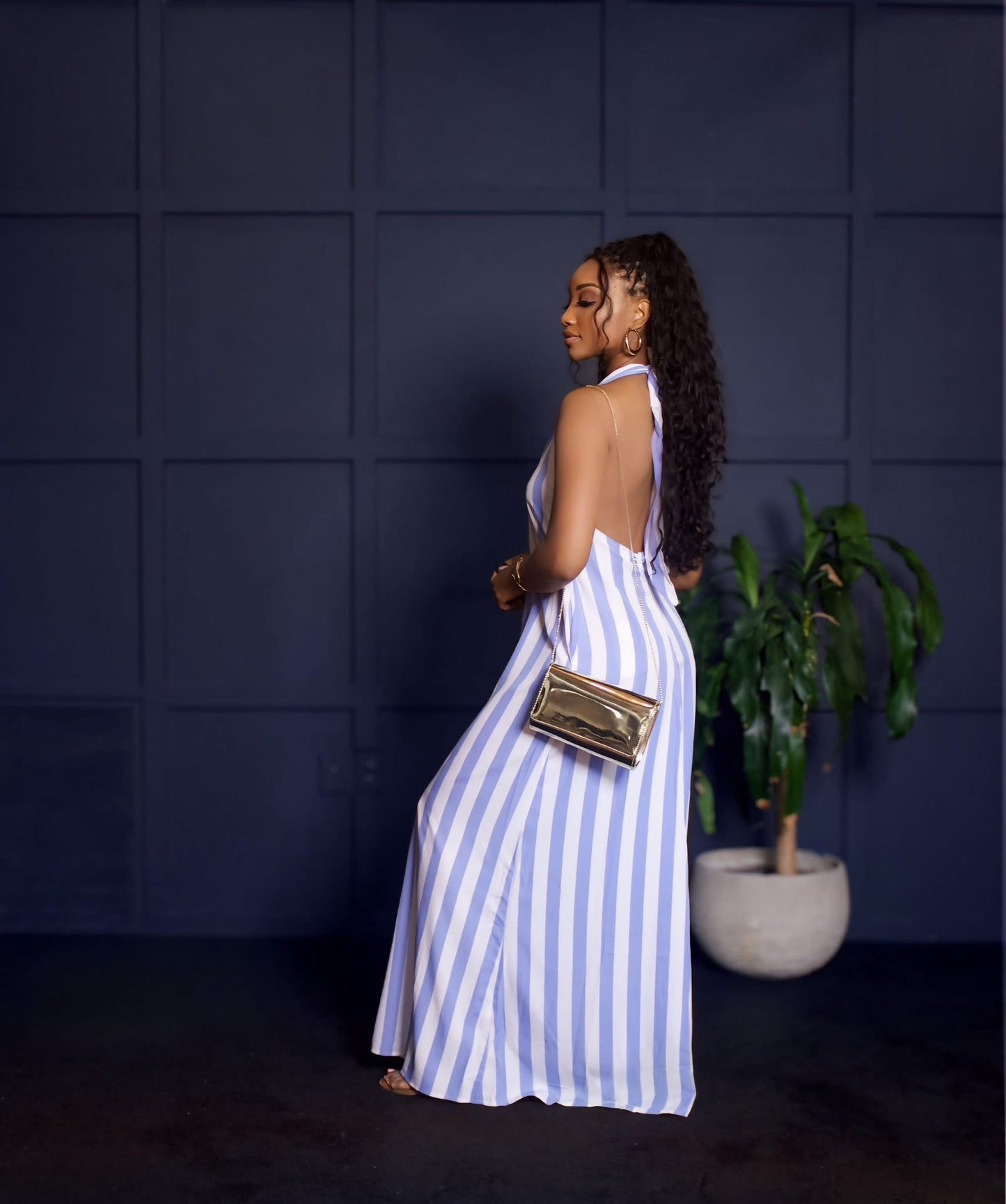Stripped Backless Flowy Dress
