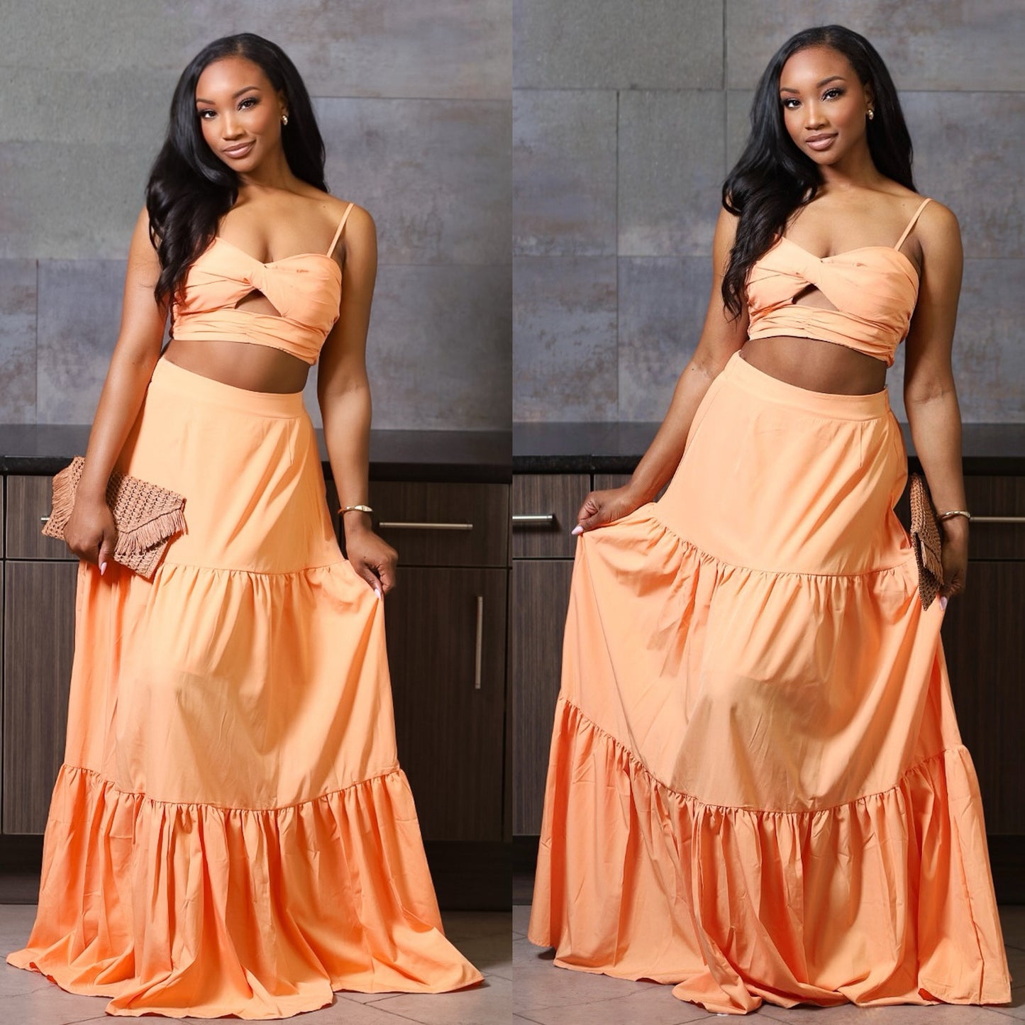 Orange Flowy Skirt Set