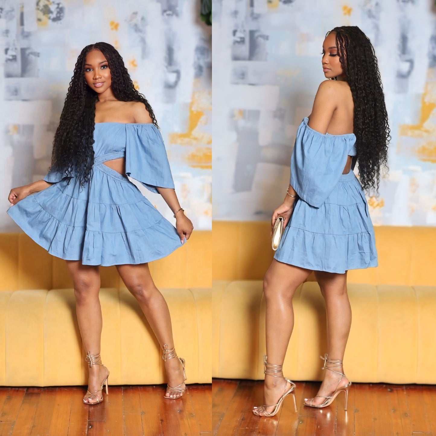Ruffle Denim Dress With Open Sides