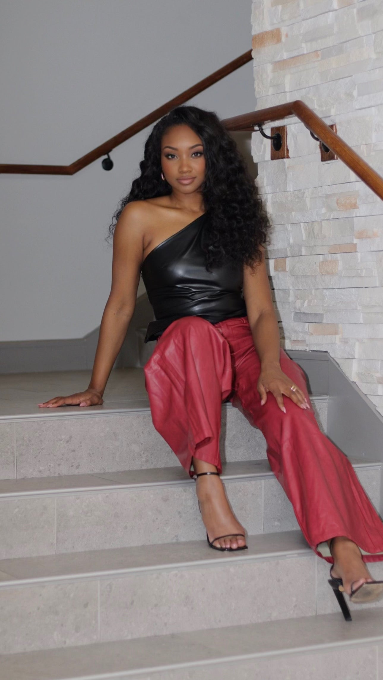 Burgandy Leather Wide Legged Pants