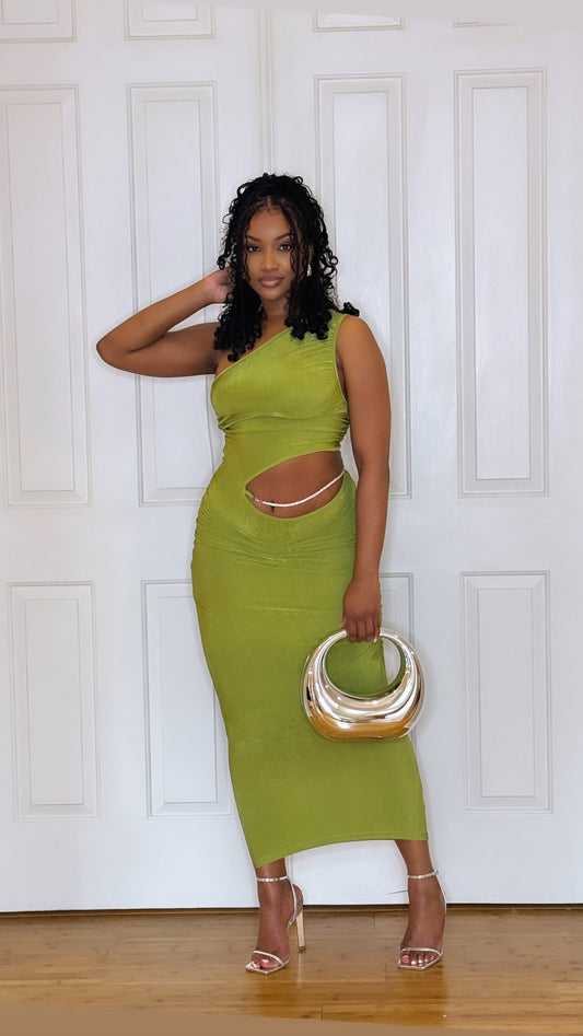 Lime Green Dress With Attached Body Chain