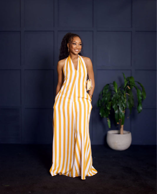 Stripped Backless Flowy Dress