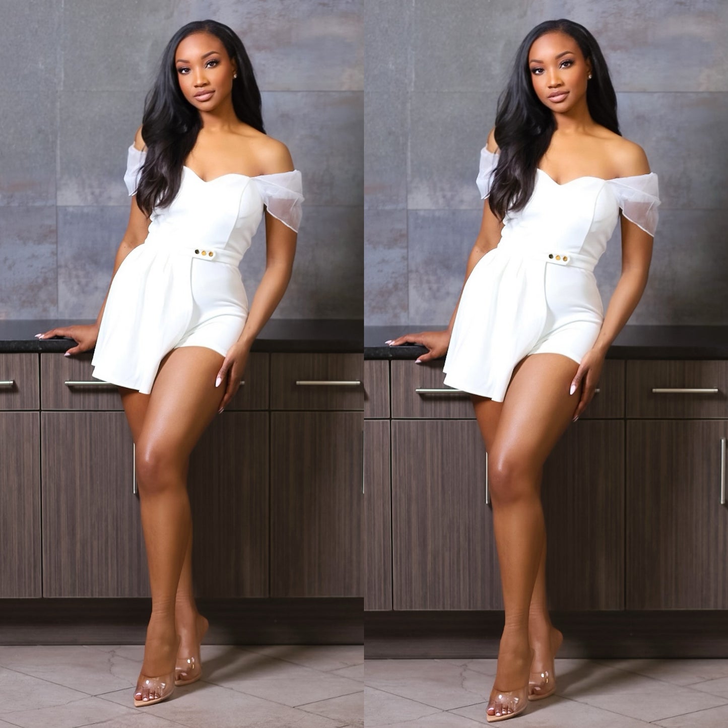 White Romper with Shear Sleeves