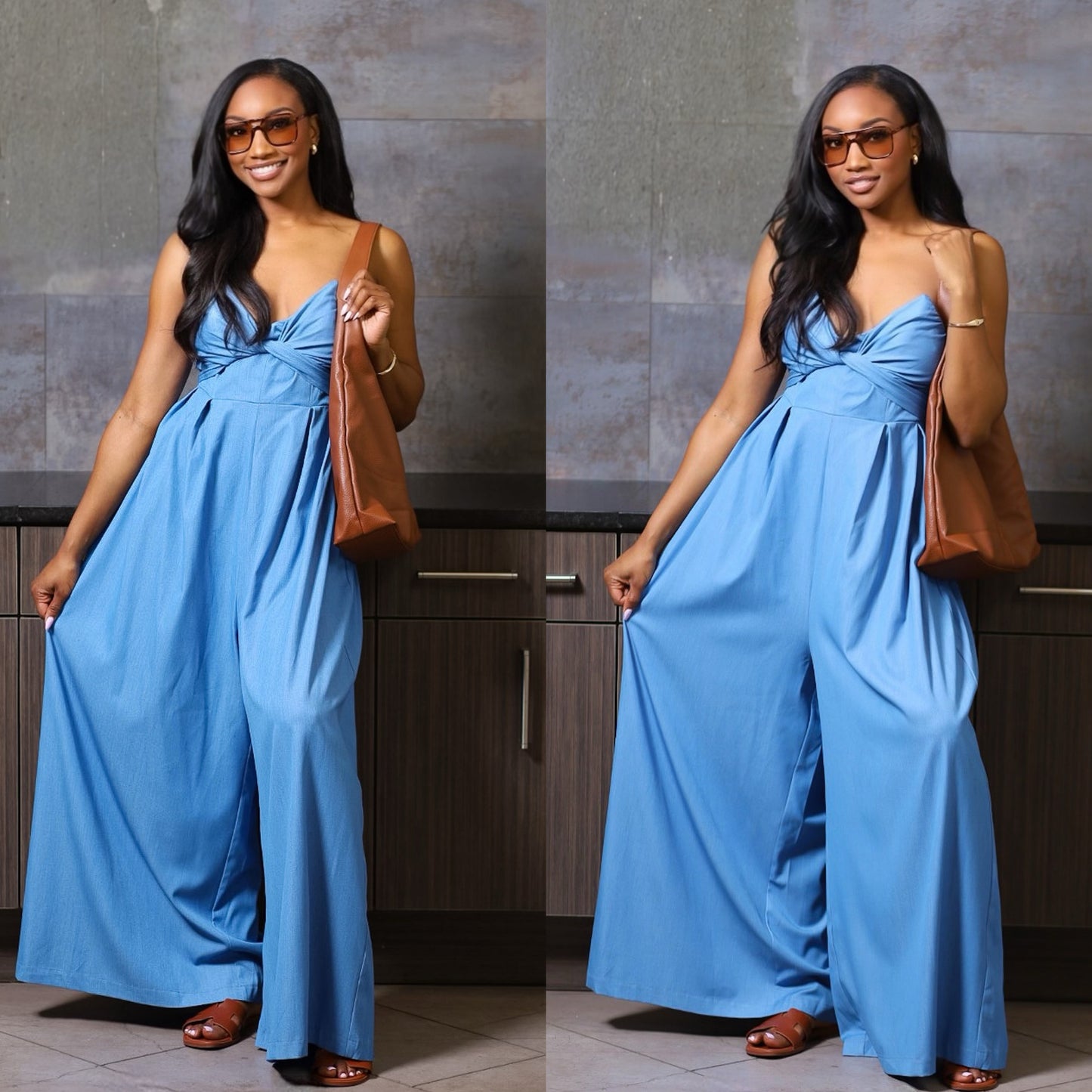 Blue Denim Wide Legged Jumpsuit