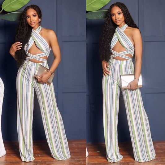 Striped Stretchy Versatile Jumpsuit